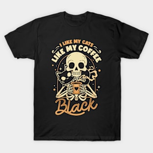 Black Cats and Coffee - Funny Skeleton T-Shirt